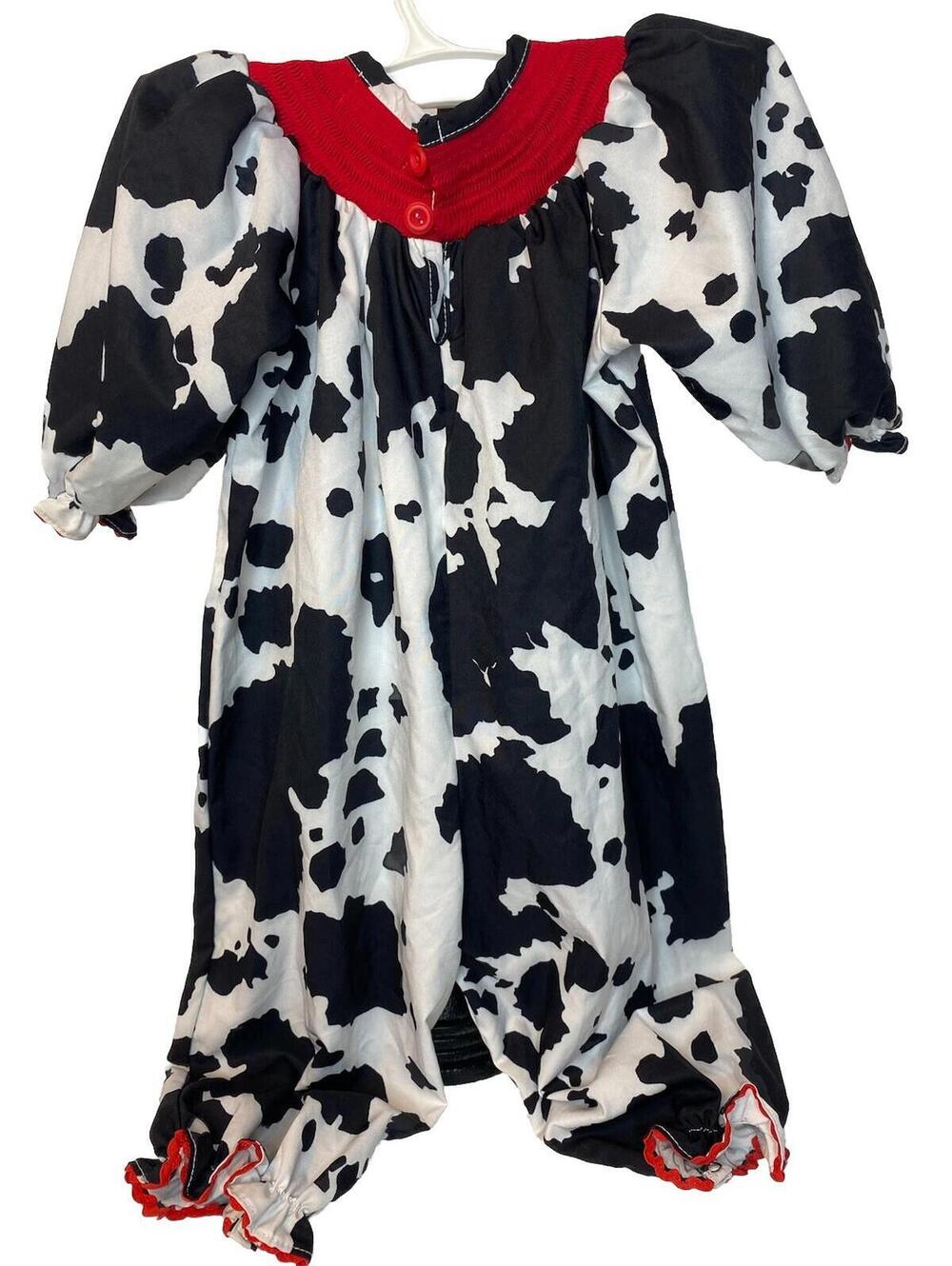 Smocked Cow Print Romper Jumpsuit Boutique Sz  12-28M Baby Girls Halloween - Picture 10 of 10